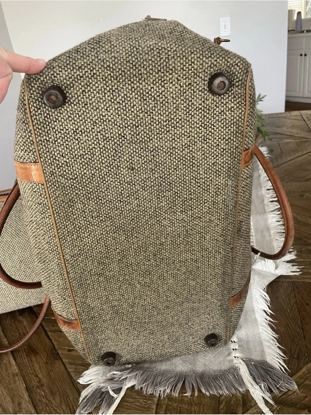 Hartmann Canvas Duffel Bag with Brown Leather Trim - Neutral Taupe